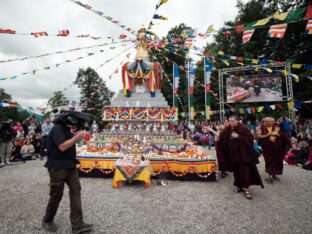 Thaye Dorje, His Holiness the 17th Gyalwa Karmapa, visits the Europe Center as part of his European tour, Aug 2023. Photo: Tokpa Korlo.