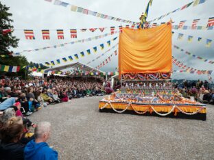 Thaye Dorje, His Holiness the 17th Gyalwa Karmapa, visits the Europe Center as part of his European tour, Aug 2023. Photo: Tokpa Korlo.