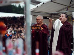 Thaye Dorje, His Holiness the 17th Gyalwa Karmapa, visits the Europe Center as part of his European tour, Aug 2023. Photo: Tokpa Korlo.