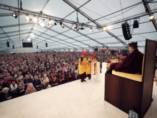 Thaye Dorje, His Holiness the 17th Gyalwa Karmapa, visits the Europe Center as part of his European tour, Aug 2023. Photo: Tokpa Korlo.