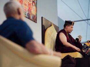 Thaye Dorje, His Holiness the 17th Gyalwa Karmapa, visits the Europe Center as part of his European tour, Aug 2023. Photo: Tokpa Korlo.