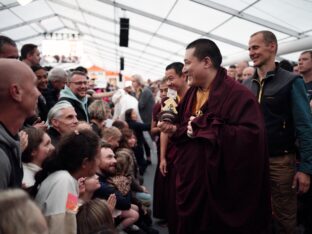 Thaye Dorje, His Holiness the 17th Gyalwa Karmapa, visits the Europe Center as part of his European tour, Aug 2023. Photo: Tokpa Korlo.