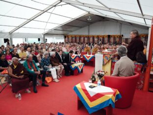 Thaye Dorje, His Holiness the 17th Gyalwa Karmapa, visits Montchardon on his European tour, 2023. Photo: Tokpa Korlo.