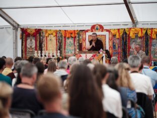 Thaye Dorje, His Holiness the 17th Gyalwa Karmapa, visits Montchardon on his European tour, 2023. Photo: Tokpa Korlo.