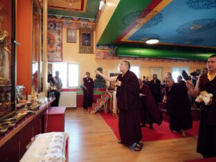 Thaye Dorje, His Holiness the 17th Gyalwa Karmapa, visits Montchardon on his European tour, 2023. Photo: Tokpa Korlo.