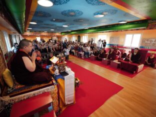 Thaye Dorje, His Holiness the 17th Gyalwa Karmapa, visits Montchardon on his European tour, 2023. Photo: Tokpa Korlo.