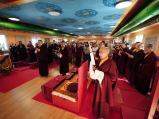 Thaye Dorje, His Holiness the 17th Gyalwa Karmapa, visits Montchardon on his European tour, 2023. Photo: Tokpa Korlo.