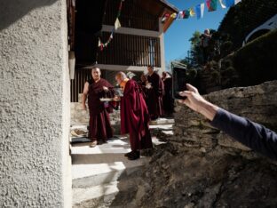 Thaye Dorje, His Holiness the 17th Gyalwa Karmapa, visits Montchardon on his European tour, 2023. Photo: Tokpa Korlo.