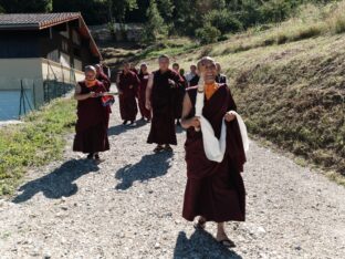 Thaye Dorje, His Holiness the 17th Gyalwa Karmapa, visits Montchardon on his European tour, 2023. Photo: Tokpa Korlo.