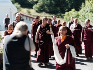 Thaye Dorje, His Holiness the 17th Gyalwa Karmapa, visits Montchardon on his European tour, 2023. Photo: Tokpa Korlo.