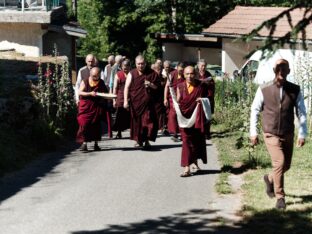 Thaye Dorje, His Holiness the 17th Gyalwa Karmapa, visits Montchardon on his European tour, 2023. Photo: Tokpa Korlo.