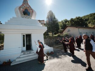 Thaye Dorje, His Holiness the 17th Gyalwa Karmapa, visits Montchardon on his European tour, 2023. Photo: Tokpa Korlo.