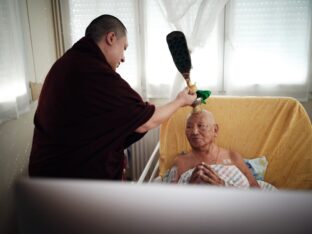 Thaye Dorje, His Holiness the 17th Gyalwa Karmapa, visits Montchardon on his European tour, 2023. Photo: Tokpa Korlo.