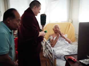 Thaye Dorje, His Holiness the 17th Gyalwa Karmapa, visits Montchardon on his European tour, 2023. Photo: Tokpa Korlo.