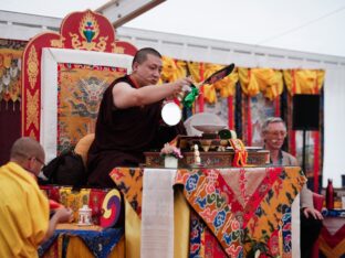 Thaye Dorje, His Holiness the 17th Gyalwa Karmapa, visits Montchardon on his European tour, 2023. Photo: Tokpa Korlo.