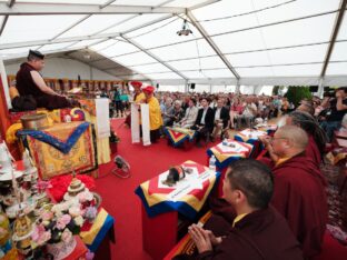 Thaye Dorje, His Holiness the 17th Gyalwa Karmapa, visits Montchardon on his European tour, 2023. Photo: Tokpa Korlo.