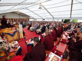 Thaye Dorje, His Holiness the 17th Gyalwa Karmapa, visits Montchardon on his European tour, 2023. Photo: Tokpa Korlo.