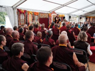 Thaye Dorje, His Holiness the 17th Gyalwa Karmapa, visits Montchardon on his European tour, 2023. Photo: Tokpa Korlo.