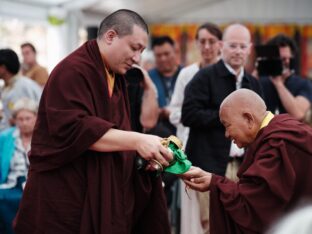 Thaye Dorje, His Holiness the 17th Gyalwa Karmapa, visits Montchardon on his European tour, 2023. Photo: Tokpa Korlo.