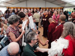 Thaye Dorje, His Holiness the 17th Gyalwa Karmapa, visits Montchardon on his European tour, 2023. Photo: Tokpa Korlo.