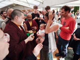 Thaye Dorje, His Holiness the 17th Gyalwa Karmapa, visits Montchardon on his European tour, 2023. Photo: Tokpa Korlo.