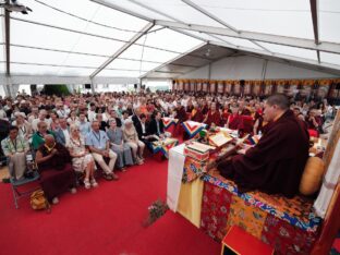 Thaye Dorje, His Holiness the 17th Gyalwa Karmapa, visits Montchardon on his European tour, 2023. Photo: Tokpa Korlo.