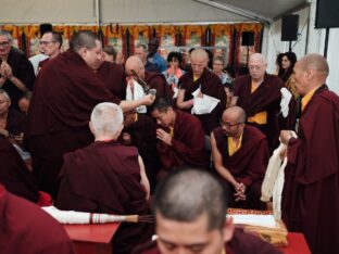 Thaye Dorje, His Holiness the 17th Gyalwa Karmapa, visits Montchardon on his European tour, 2023. Photo: Tokpa Korlo.