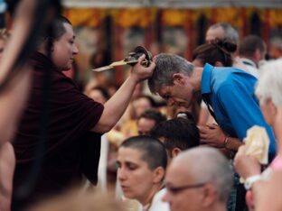 Thaye Dorje, His Holiness the 17th Gyalwa Karmapa, visits Montchardon on his European tour, 2023. Photo: Tokpa Korlo.