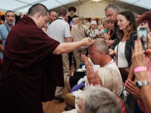 Thaye Dorje, His Holiness the 17th Gyalwa Karmapa, visits Montchardon on his European tour, 2023. Photo: Tokpa Korlo.