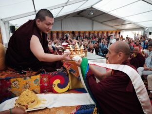 Thaye Dorje, His Holiness the 17th Gyalwa Karmapa, visits Montchardon on his European tour, 2023. Photo: Tokpa Korlo.