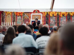 Thaye Dorje, His Holiness the 17th Gyalwa Karmapa, visits Montchardon on his European tour, 2023. Photo: Tokpa Korlo.