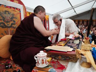 Thaye Dorje, His Holiness the 17th Gyalwa Karmapa, visits Montchardon on his European tour, 2023. Photo: Tokpa Korlo.