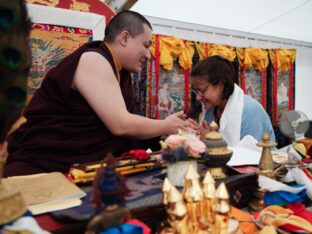 Thaye Dorje, His Holiness the 17th Gyalwa Karmapa, visits Montchardon on his European tour, 2023. Photo: Tokpa Korlo.