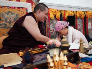 Thaye Dorje, His Holiness the 17th Gyalwa Karmapa, visits Montchardon on his European tour, 2023. Photo: Tokpa Korlo.