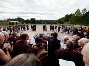 Thaye Dorje, His Holiness the 17th Karmapa, visits Dhagpo Kundrol Ling in France, 2023. Photo: Tokpa Korlo