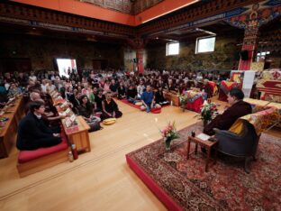 Thaye Dorje, His Holiness the 17th Karmapa, visits Dhagpo Kundrol Ling in France, 2023. Photo: Tokpa Korlo