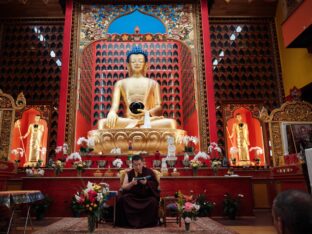 Thaye Dorje, His Holiness the 17th Karmapa, visits Dhagpo Kundrol Ling in France, 2023. Photo: Tokpa Korlo