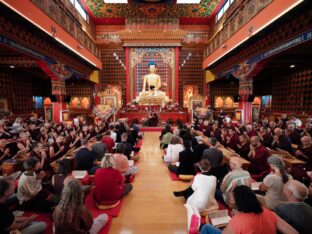 Thaye Dorje, His Holiness the 17th Karmapa, visits Dhagpo Kundrol Ling in France, 2023. Photo: Tokpa Korlo