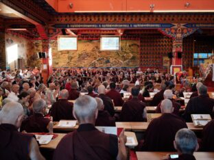 Thaye Dorje, His Holiness the 17th Karmapa, visits Dhagpo Kundrol Ling in France, 2023. Photo: Tokpa Korlo