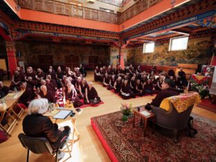 Thaye Dorje, His Holiness the 17th Karmapa, visits Dhagpo Kundrol Ling in France, 2023. Photo: Tokpa Korlo