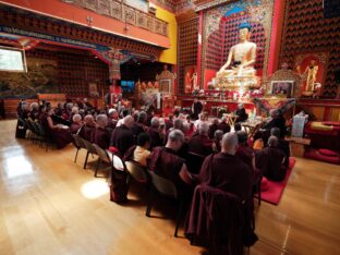 Thaye Dorje, His Holiness the 17th Karmapa, visits Dhagpo Kundrol Ling in France, 2023. Photo: Tokpa Korlo