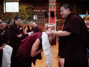 Thaye Dorje, His Holiness the 17th Karmapa, visits Dhagpo Kundrol Ling in France, 2023. Photo: Tokpa Korlo