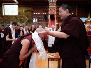 Thaye Dorje, His Holiness the 17th Karmapa, visits Dhagpo Kundrol Ling in France, 2023. Photo: Tokpa Korlo