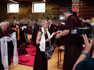 Thaye Dorje, His Holiness the 17th Karmapa, visits Dhagpo Kundrol Ling in France, 2023. Photo: Tokpa Korlo