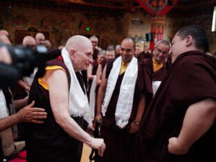 Thaye Dorje, His Holiness the 17th Karmapa, visits Dhagpo Kundrol Ling in France, 2023. Photo: Tokpa Korlo