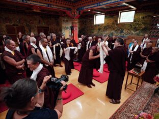 Thaye Dorje, His Holiness the 17th Karmapa, visits Dhagpo Kundrol Ling in France, 2023. Photo: Tokpa Korlo