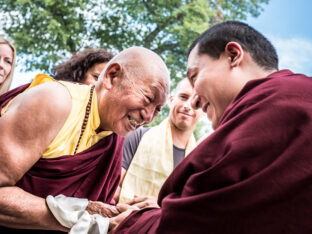 Thaye Dorje, His Holiness the 17th Gyalwa Karmapa, and Lama Donzang. Photo: Tokpa Korlo.