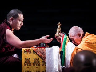 Thaye Dorje, His Holiness the 17th Gyalwa Karmapa, and Lama Donzang. Photo: Tokpa Korlo