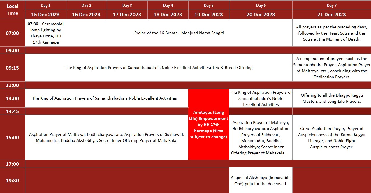 Schedule for the Kagyu Monlam 2023