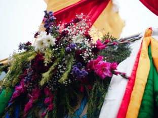 Thaye Dorje, His Holiness the 17th Gyalwa Karmapa, receives the Kudung of his father, the eminent spiritual master His Eminence the 3rd Jamgon Ju Mipham Namgyal Gyatso Tshojung Gyepe Dorje, at the Karmapa International Buddhist Institute in New Delhi. Photo: Tokpa Korlo.